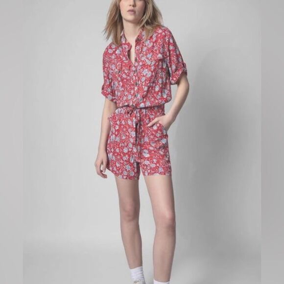 Zadig & Voltaire Cookis Floral Red Playsuit. Size XS. - Picture 1 of 9